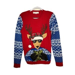 Jolly Sweaters Reindeer Drinking Beer Ugly Christmas Sweater Size S Holiday Fun